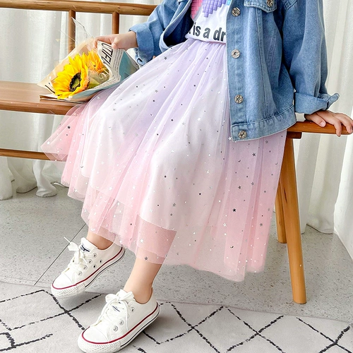 Весенняя юбка на девочку, осенняя длинная юбка для принцессы, в западном стиле, юбка-пачка, подходит для подростков, градиент