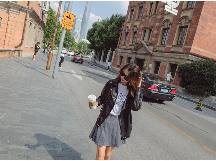 Áo khoác nữ bằng da Ulzzang 2018 xuân hè thu sóng mới Phiên bản Hàn Quốc của áo khoác da pu lỏng bf nữ ngắn học sinh áo da bò