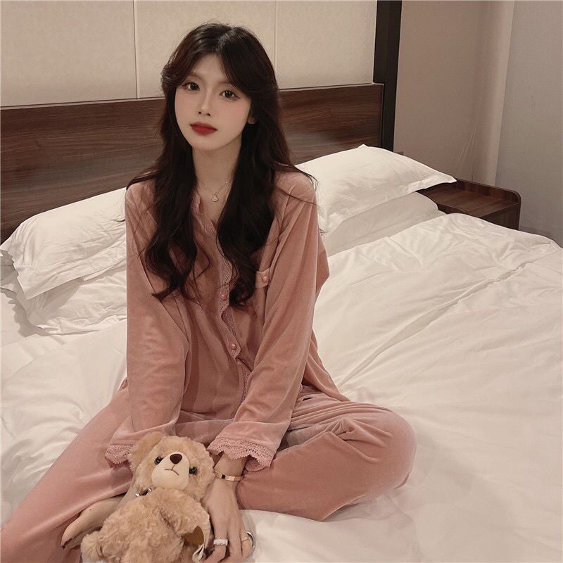 The nightgown woman winter - gold wear casual long sleeve Han home clothes 2021 new autumn and winter two - piece suit