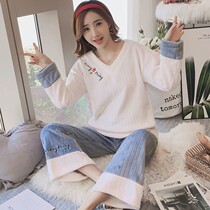 Coral Suede Pajamas Woman Autumn Winter Plus Suede Thickened Flannel Winter Can Outwear Sweetness home Warm Suit Woman