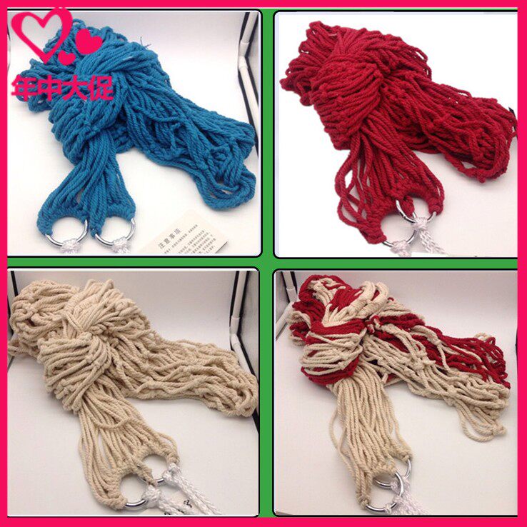 Outdoor mesh hanging bed Outdoor children's cotton thread wooden stick Indoor hanging bed swing single net pocket