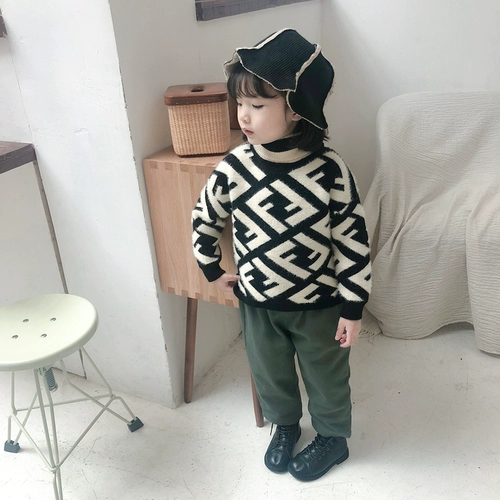 Трикотажный детский свитер, бархатный пуховик, увеличенная толщина, детская одежда, 2018