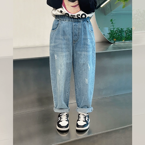 Прямые свободные джинсы, детские осенние штаны, подходит для подростков
