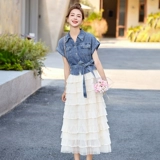 Летнее милое джинсовое платье, французский стиль, в стиле Шанель