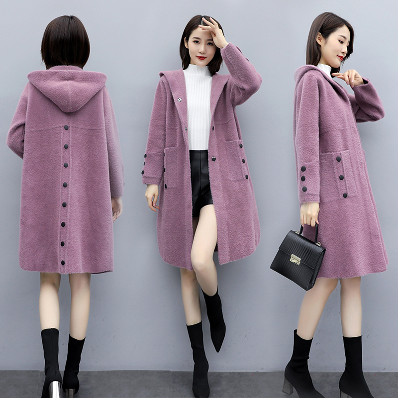 2022 autumn and winter new thickened gold mink velvet coat women's mid-length loose sweater knitted cardigan coat