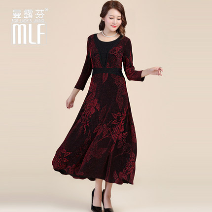 曼露芬2018春装新款妈妈装连衣裙春秋显瘦大