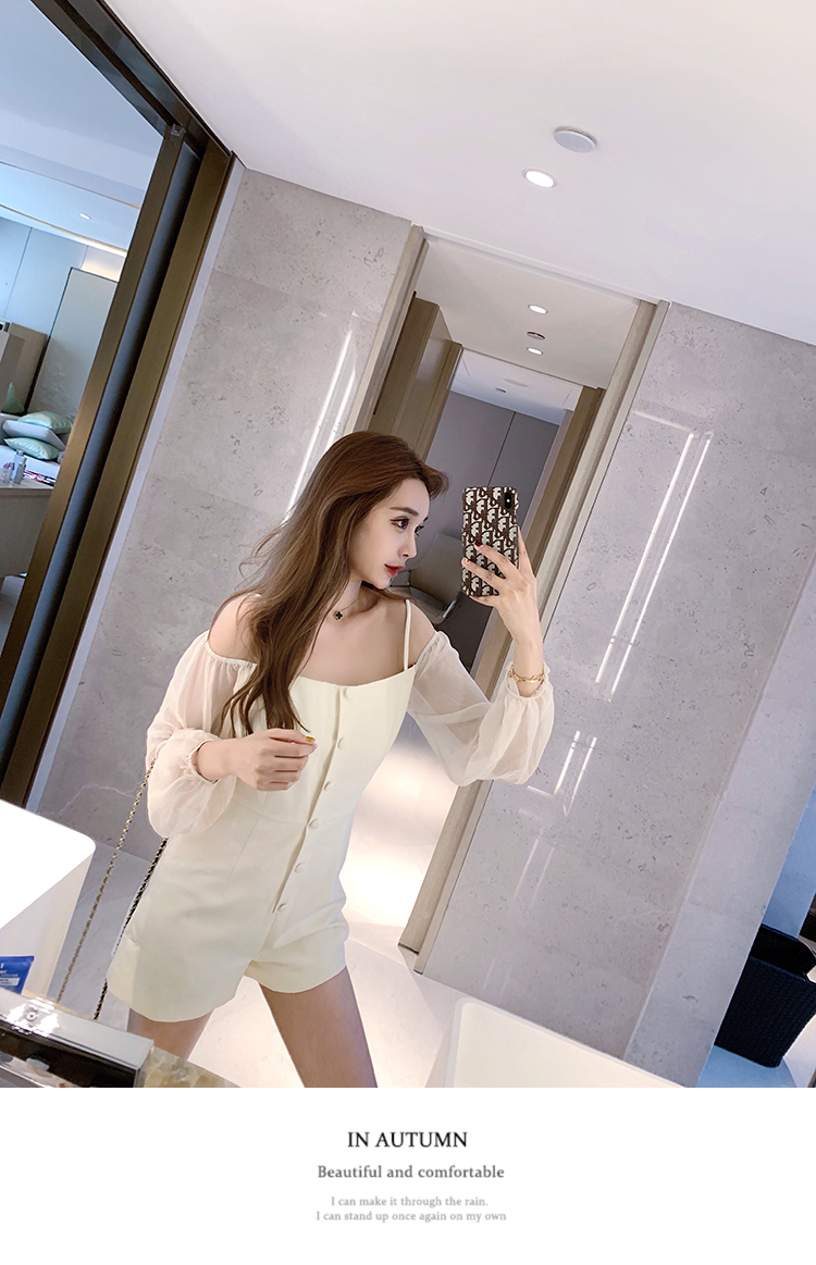 VK旗艦店 韓系露肩吊帶收腰修身連身褲套裝長袖褲裝