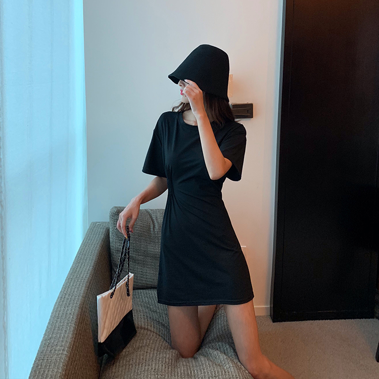 VK旗艦店 韓國風時尚設計感收腰抹茶短袖洋裝