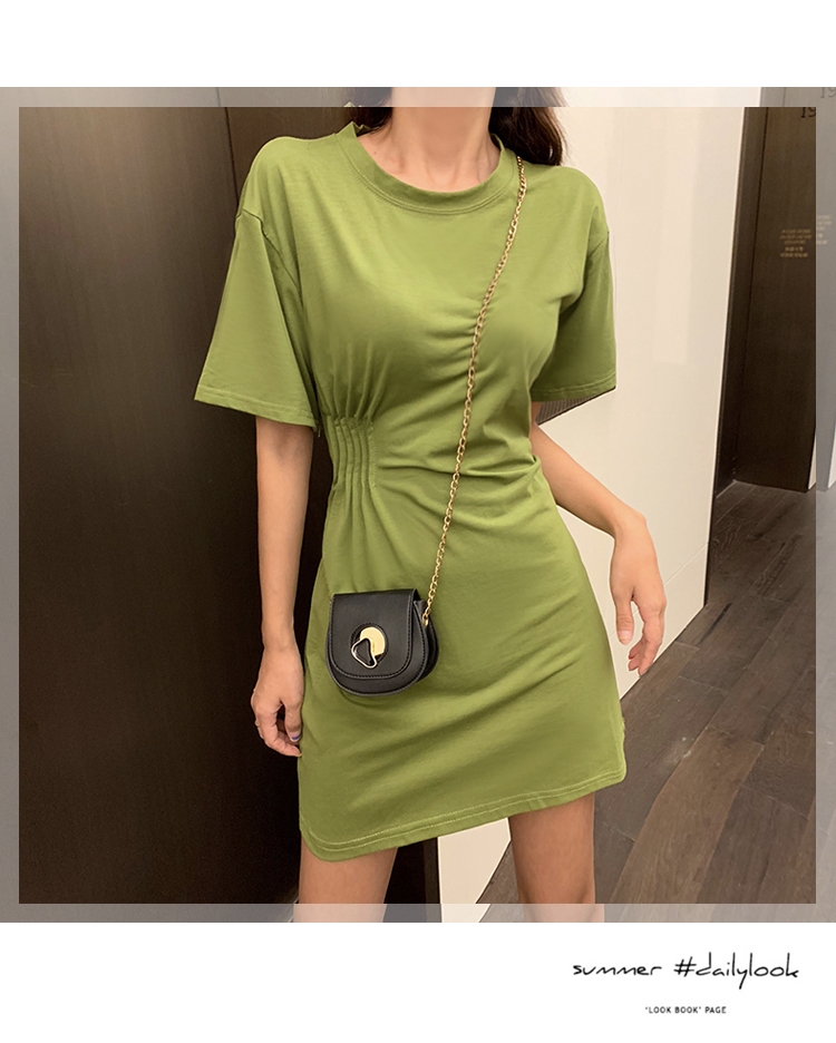 VK旗艦店 韓國風時尚設計感收腰抹茶短袖洋裝