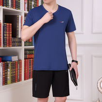 Summer Sports Suit Men V Collar Short Sleeves 50% Pants Speed Dry Increased Code Morning Practice Casual Name Sportswear Men