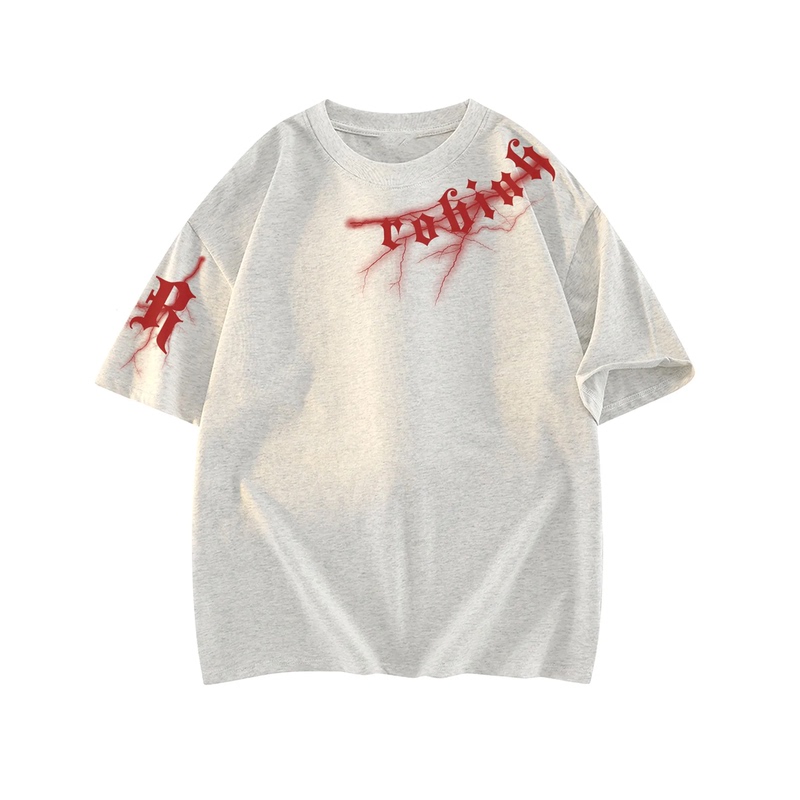 American High Street Retro Gothic Letter Lightning Print Round Neck Pure Cotton Top Short-Sleeved T-Shirt Unisex Summer
