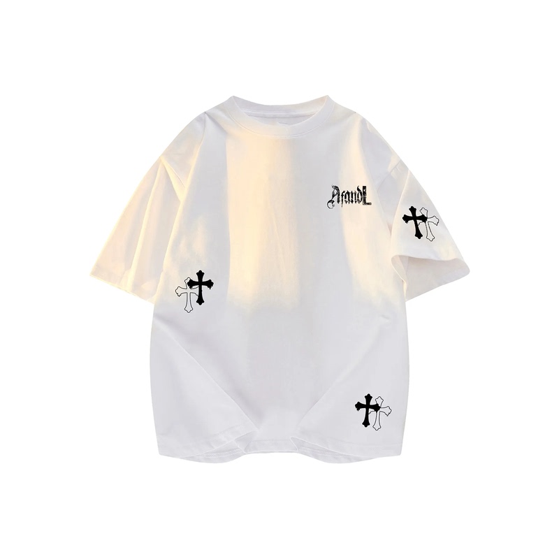 American Retro Simple Cross Letter Print Loose Casual Pure Cotton Short-Sleeved T-Shirt for Men and Women, Spring and Summer