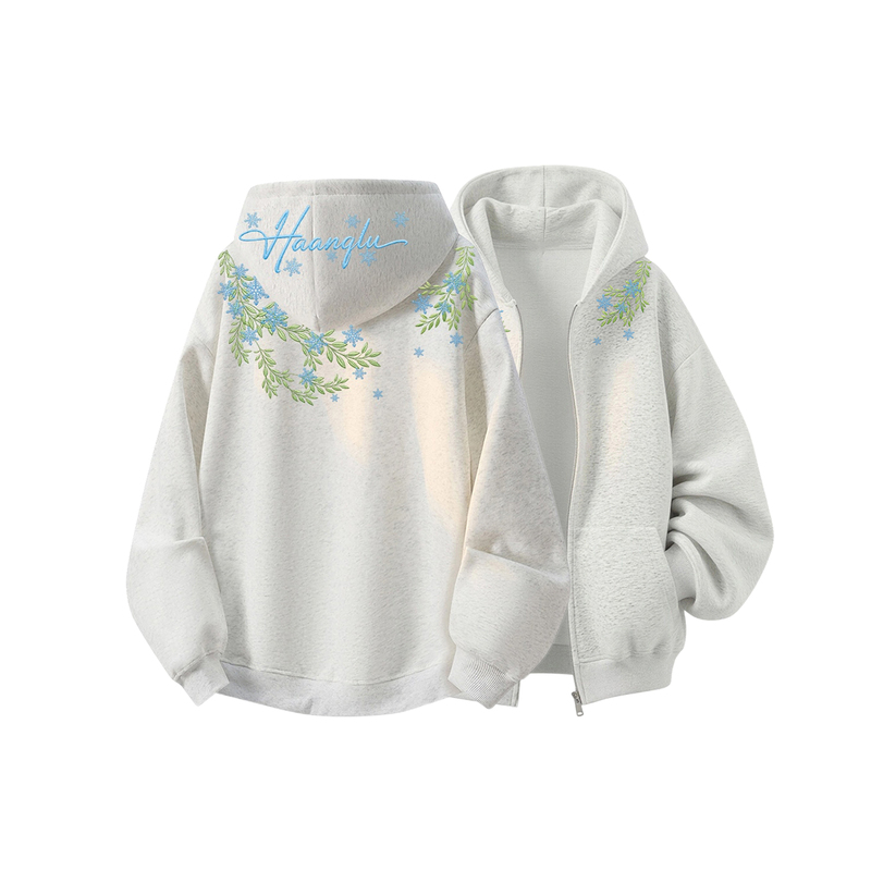 American-Style Ice and Snow Plant Floral Snowflake Print Long-Sleeve Jacket Cardigan Zipper Sweatshirt 2026 Autumn and Winter Unisex