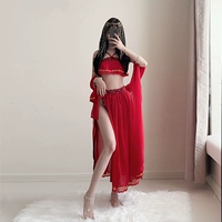 Красный комплект, накидка, топ без лямок, длинная юбка, штаны