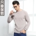 Áo len cashmere mới của Fandi Paul dành cho nam trung niên cổ tròn màu rắn xoắn áo len áo len dày ấm áp - Áo len Cashmere