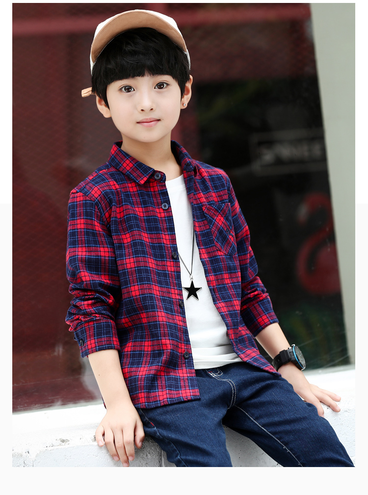Áo sơ mi nam dài tay cotton 2018 trẻ em mới kẻ sọc trẻ em kẻ sọc nam trẻ em mùa xuân và mùa thu quần áo trẻ em thủy triều quần áo trẻ em đẹp