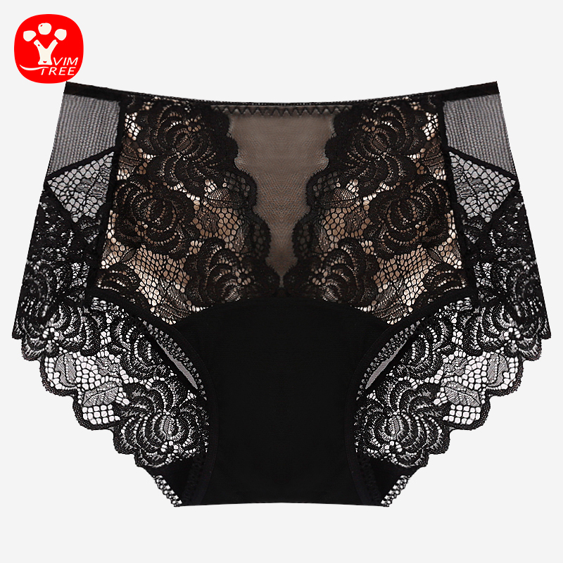 4 vibrant tree sexy women's panties Female lace transparent large size seduction mesh mid-waist black briefs head