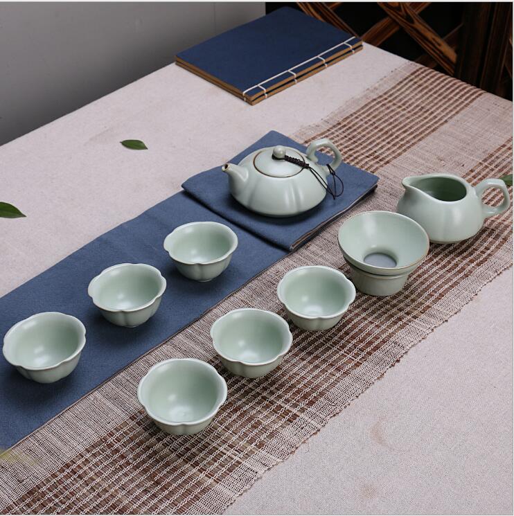 Ru Kiln Tea Set Group Home Green Porcelain Jingdezhen Ceramic Tea Tea Ware Ru Porcelain Teapot Kongfu Tea With Tea Cup Whole Set