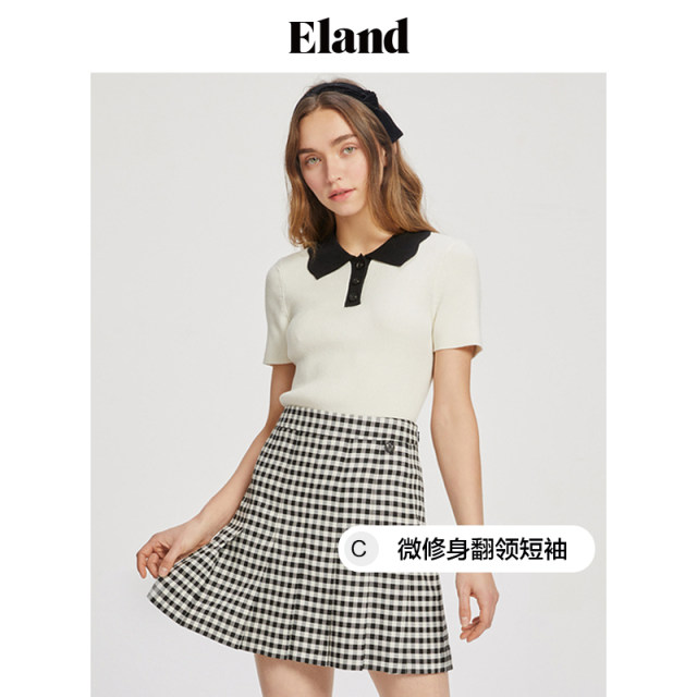 Eland retro candy-colored short-sleeved sweater spring lazy vitality college style pullover sweater