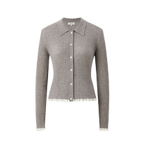 Eland Yilian Mao Sweater Womens Simple Lapel Contains Sheep Wool Warm and Slim Cardigan 2024 Autumn New Style