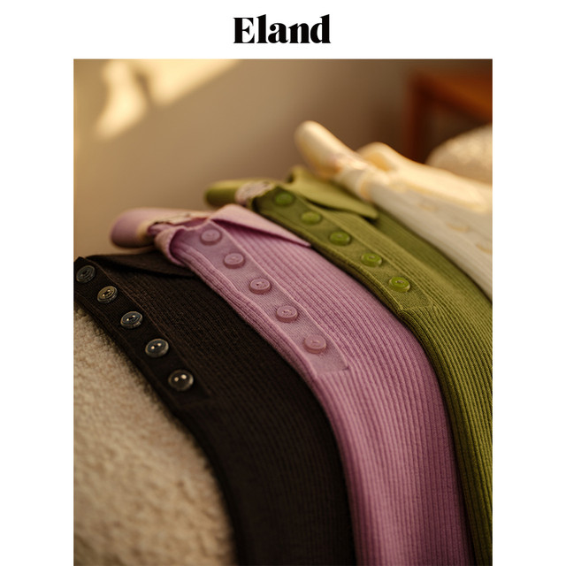 Eland cardigan women's thin lapel 100% wool solid color bottoming shirt spring and autumn