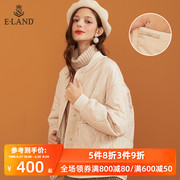 ELAND mùa thu / mùa đông mới kẹo màu bóng chày áo neckline dài tay áo dêtre bông ngắn váy eEJP949C1M