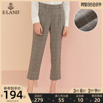 ELAND clothes love spring and summer style classic check casual side pocket suit pants micro-elastic three-point pants womens clothes read