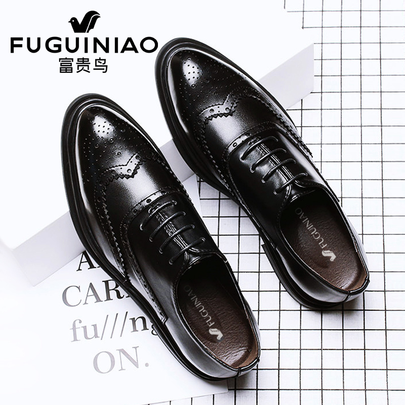 Rich bird men's shoes summer block flower leather shoes tip head English style real leather men business dress shoes