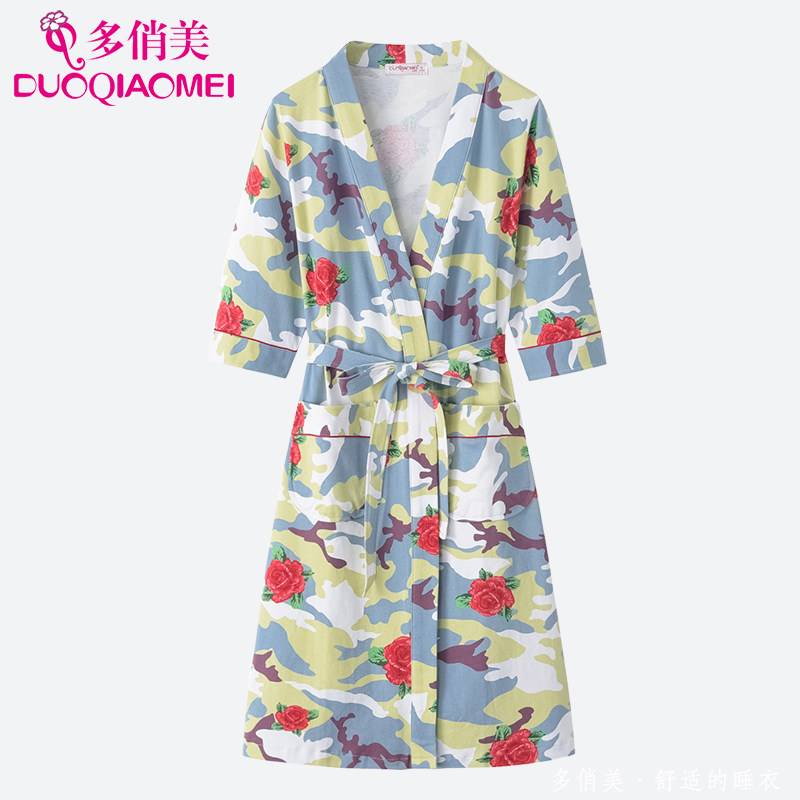 Bathrobe Woman Long Version Spring Autumn Thin sleeping robe pure cotton hotel half sleeve morning gown pyjamas water absorbing bath clothes Summer Sleeping Dress