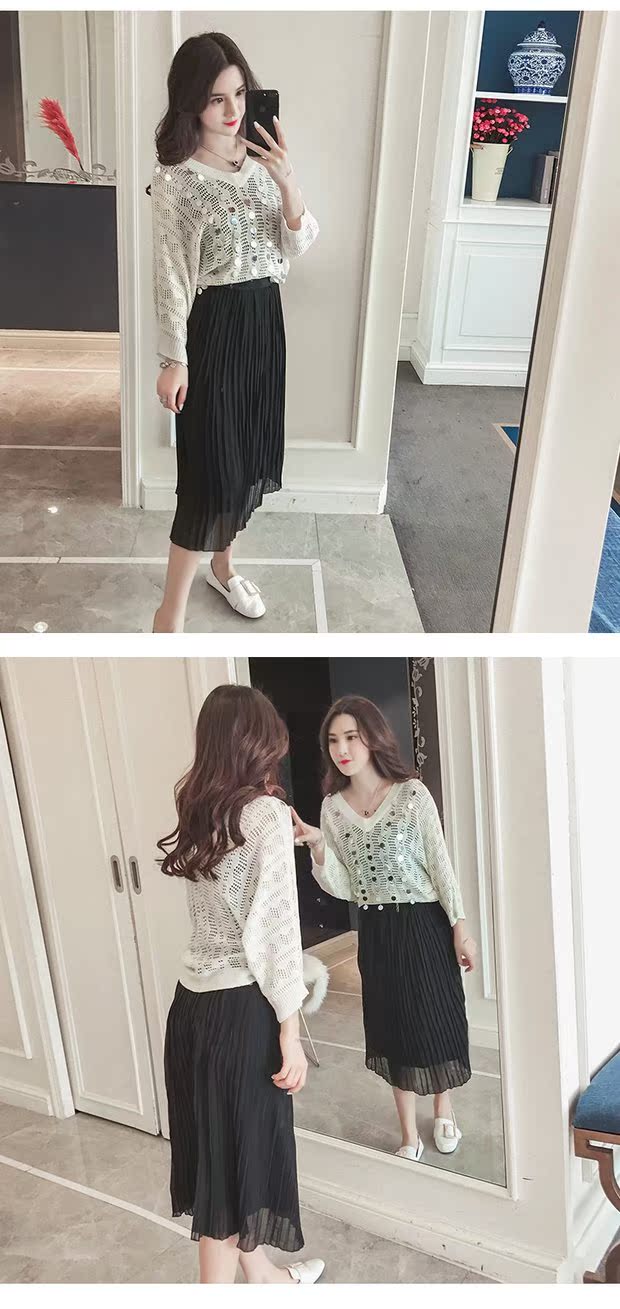 Váy xuân hè 2019 phiên bản Hàn Quốc mới của đại học gió voan hoang cao eo xếp li váy một chữ váy dài nữ - Váy chân váy xẻ