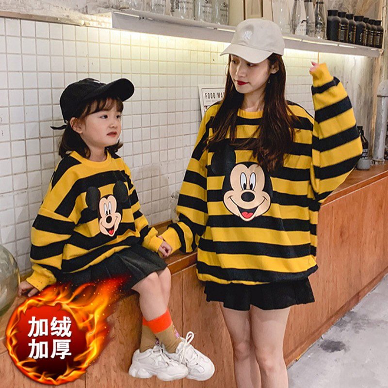 Glint Thickened Mesh Red Ocean Pie Striped Mickey T-shirt Acropolis 2020 Autumn Winter High-end Parent-child Girlfriends