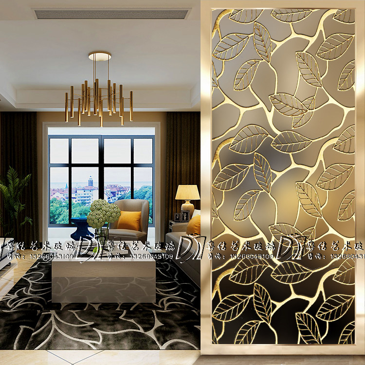 Custom art glass screen partition carved matte translucent modern simple living room decoration entrance aisle background