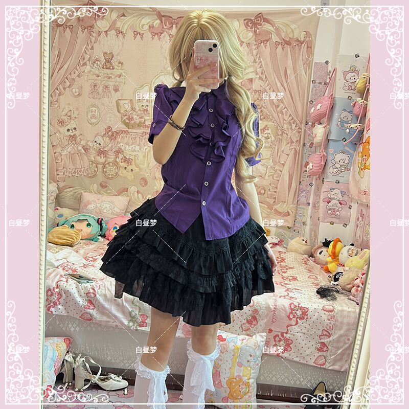 Japanese Gothic Punk Subculture Purple Little Prince Lolita Versatile Everyday Slim-Fit Bib Shirt