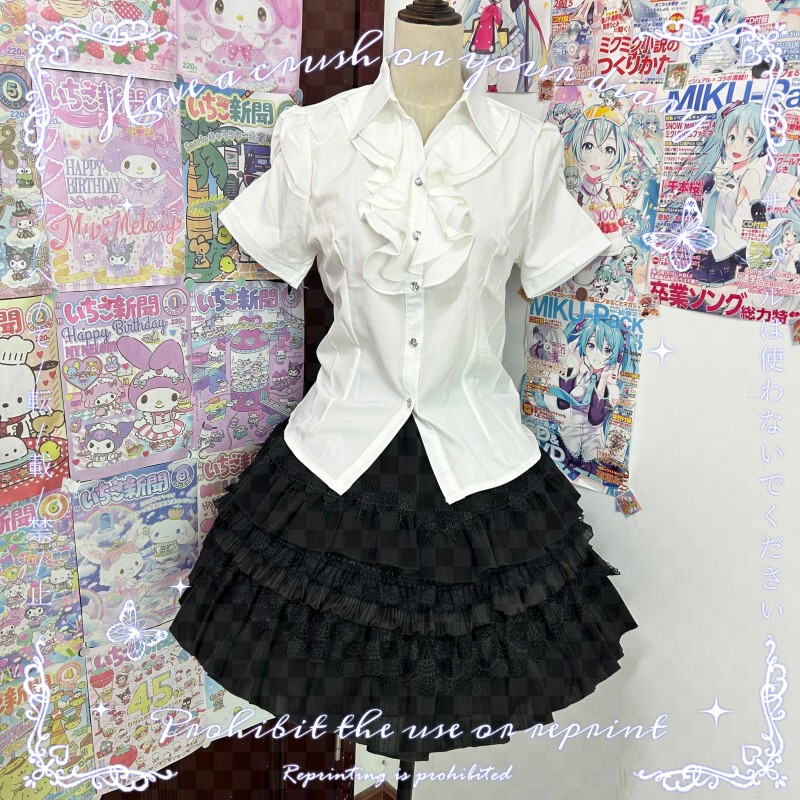 Japanese Harajuku Subculture Lolita Gothic Punk French Court Style Lace Everyday Versatile White Shirt