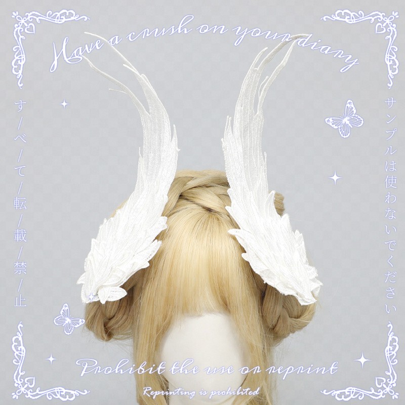 Japanese Soft Girl Subculture Gothic Punk Feather Black and White Photo Embroidery Side Clip Angel Devil Wings Japanese Soft Girl Subculture Gothic Punk Feather Black and White Photo Embroidery Side Clip Angel Devil Wings