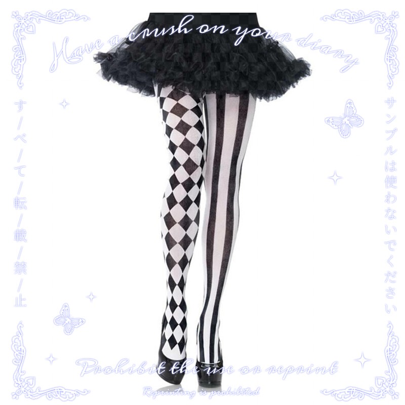 Foreign Trade Anime Two-Dimensional Halloween Clown Cosplay Diamond-Shaped Vertical Stripe Dance Party Subculture Playing Card Stockings