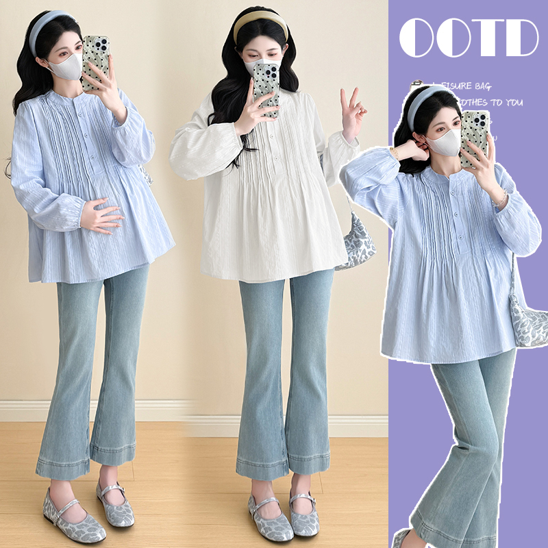 Maternity Wear Spring Design Versatile Long-Sleeved Top 2026 New Maternity Shirt Spring Simple Casual Shirt