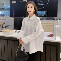 Maternity wear spring fashion fashion small fresh solid color long-sleeved lapel shirt loose casual top simple versatile shirt