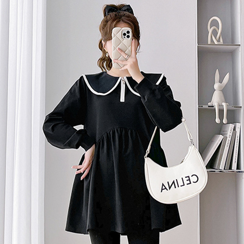 Gestational Maternity Fashion Fashion Korean version Slim Long Sleeve Blouse Loose Big Code Doll Shirt Spring Autumn T-shirt Pregnancy Sweater-Taobao