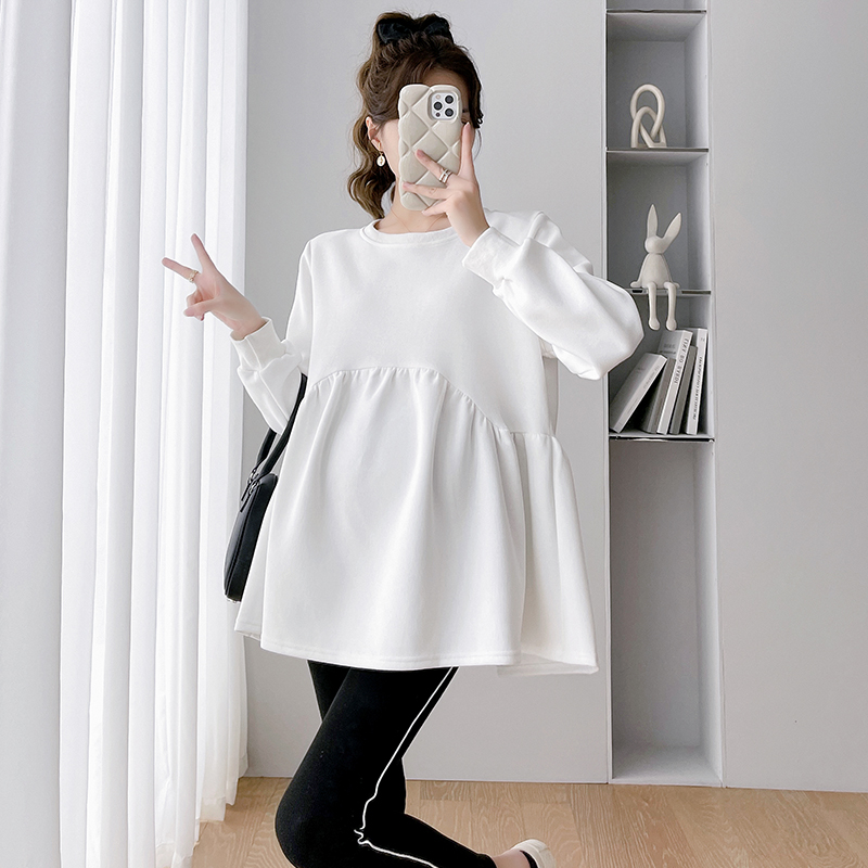 Gestational Dress Winter Clothing Fashion minimalist with velvety warm long sleeves Jacket Loose large size Korean version Doll Shirt Autumn Clothing-Taobao