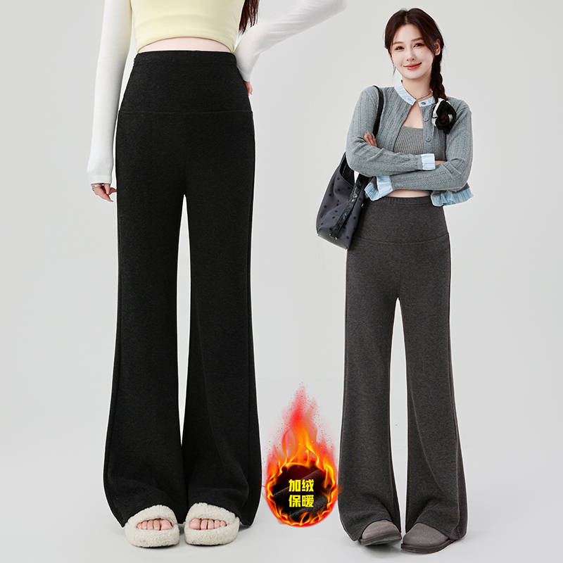 Maternity pants winter outer wear plus fleece warm bell-bottom pants
