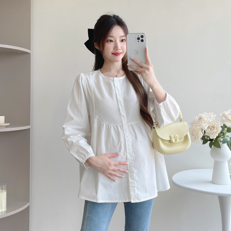 Maternity Shirts 2026 New Maternity Wear Spring Fashion Simple Casual Long-Sleeved Tops Spring and Autumn Pregnancy Shirts Spring
