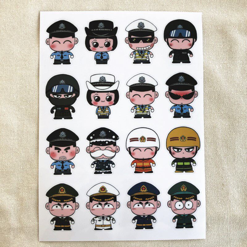 All-powerful little police creative cartoon stickers Transparent decoration mobile phone stickers Hand account album stickers All-powerful little police characters