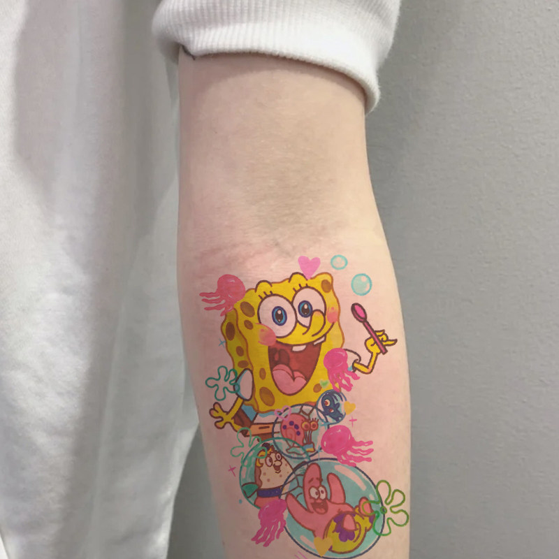 Xin Su orange tattoo stickers cute cartoon flower arm color arm tattoo durable waterproof ins wind Spongebob