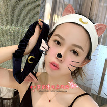 Japanese soft honey beautiful girl cat ears headband cute ins face wash makeup velvet headband