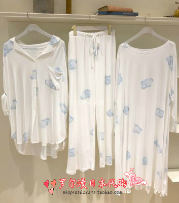 Japan soft honey Modal cotton print homewear long-sleeved trousers suit pajamas Women's spring and autumn