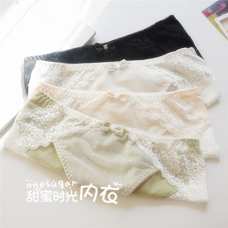 4 days Lace Comfort Pure Cotton Girl Sexy Cute Big Size Underpants Lady Mid-Waist Triangle Pants