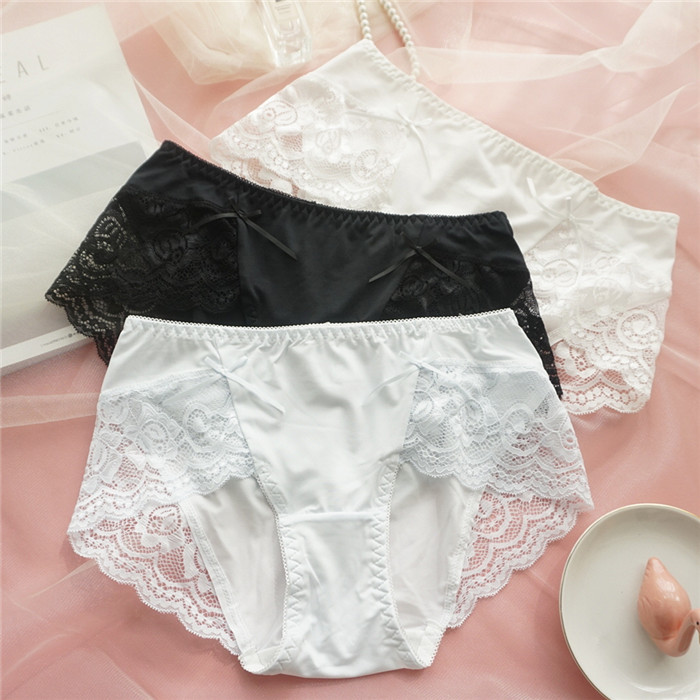Japanese lace mid-waist ladies seamless panties sweet bow sexy girl briefs comfortable milk silk