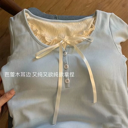 Женский топ размера плюс, толстый мм, искусственный комплект из двух предметов, ранняя весна 2024 года, новый стиль, тонкий, шикарный и красивый топ с круглым вырезом и грибком