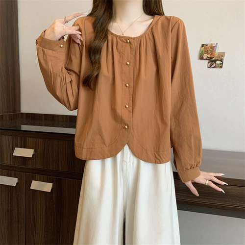 Осенняя модная цветная рубашка, большой размер, по фигуре, круглый воротник